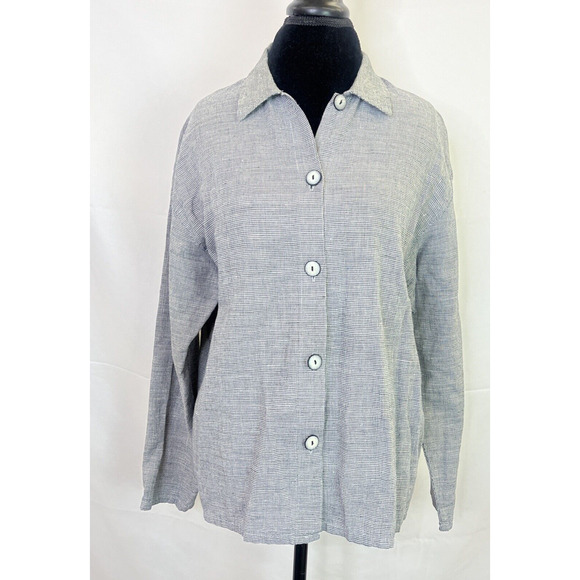 Hot Cotton Tops - Hot Cotton Women’s Linen Blend Button Up Houndstooth Shirt Size Medium Charity